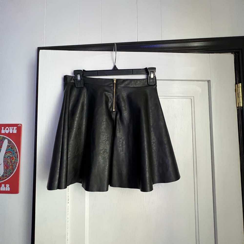 Black Faux Leather Skater Skirt